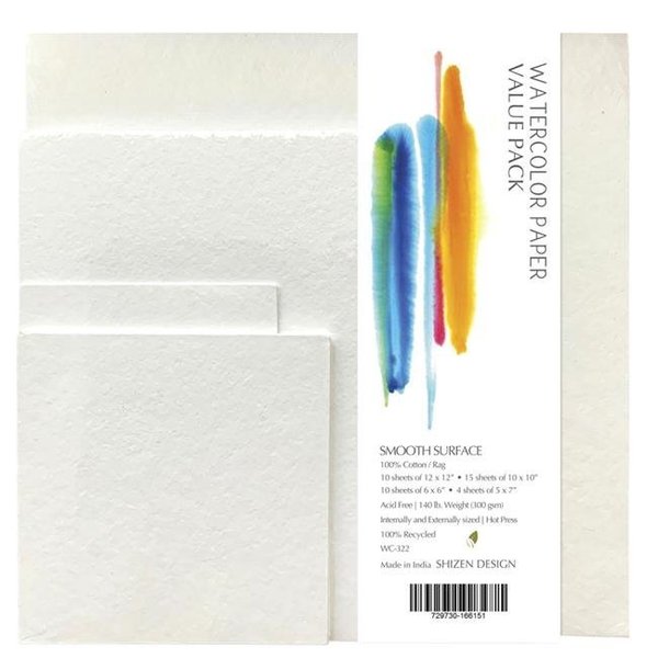 Shizen Design Shizen Design 2023489 Watercolor Paper Value Pack with 39 Sheets; White - 140 lbs 2023489
